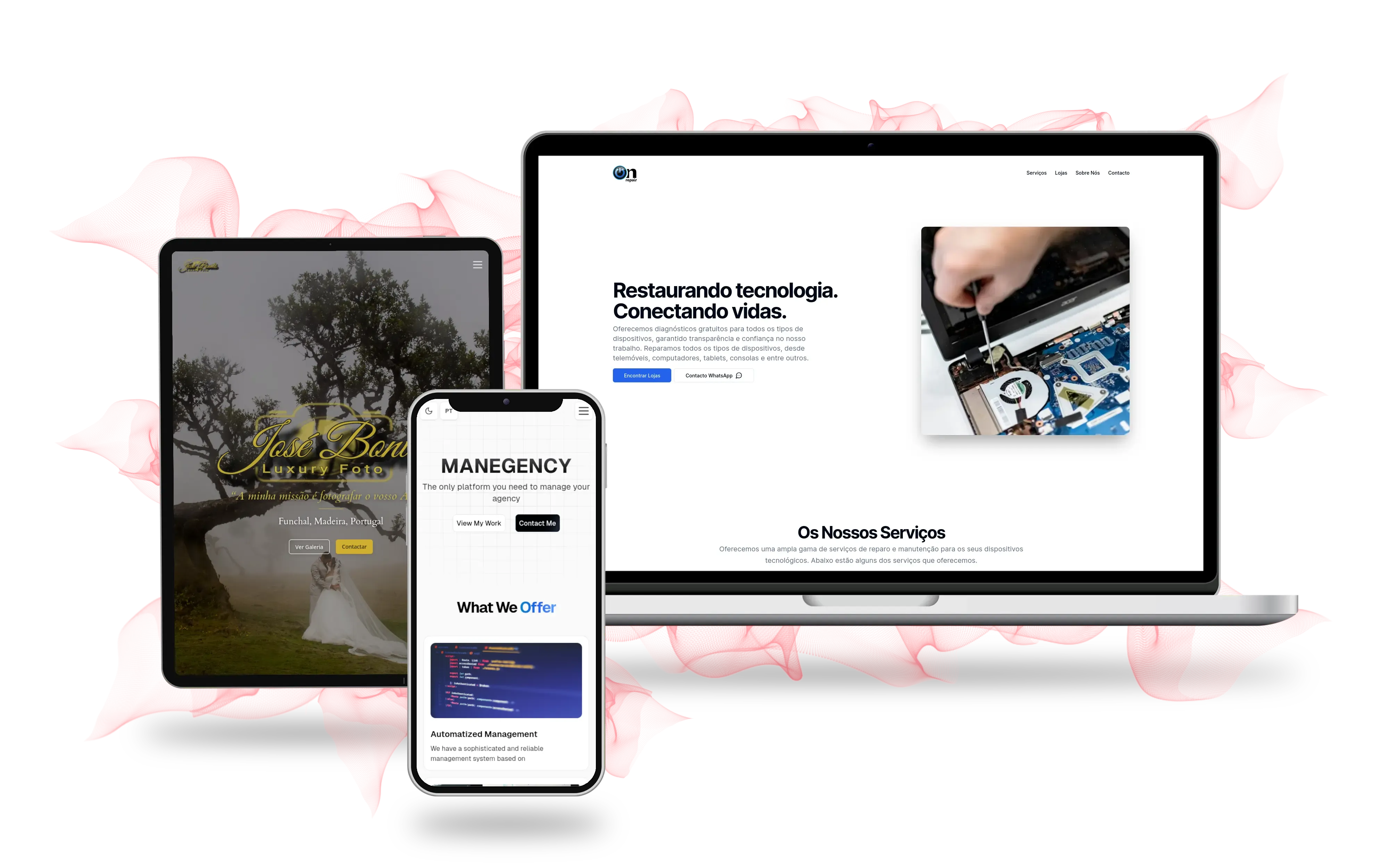 Mockup de um sites em diferentes dispositivos